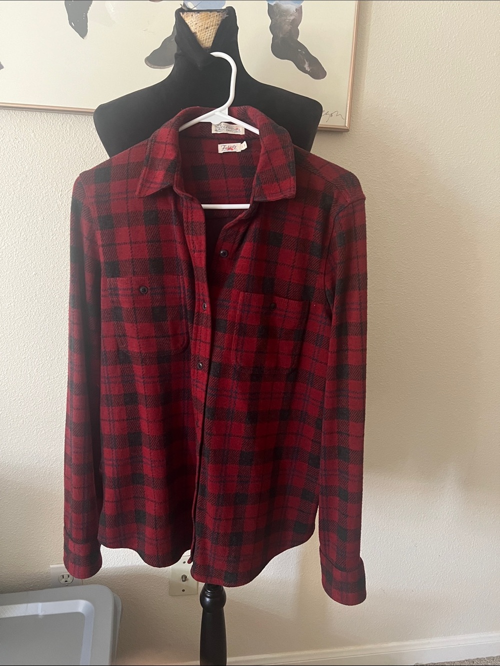Faherty Legend Sweater Shirt Size Large Red Plaid Flannel Stretch